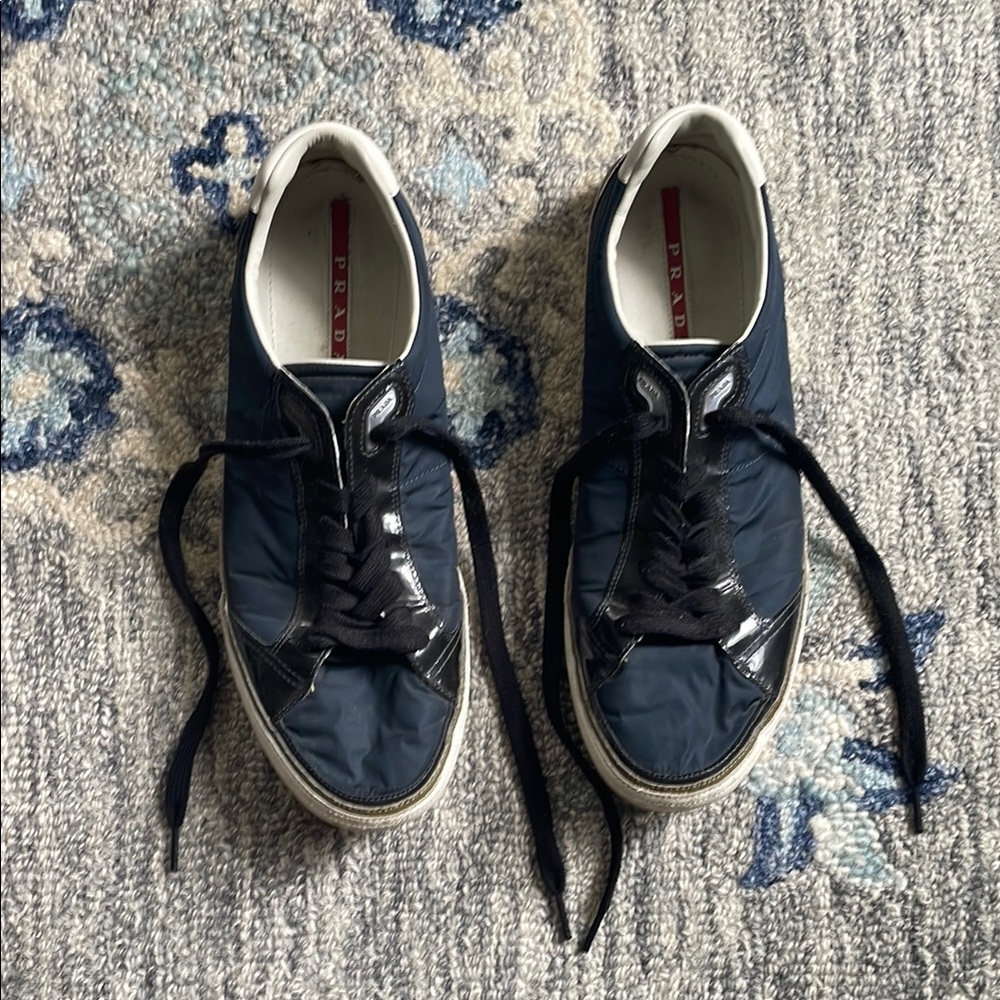 Prada Blue and Black Sneakers Classic Design